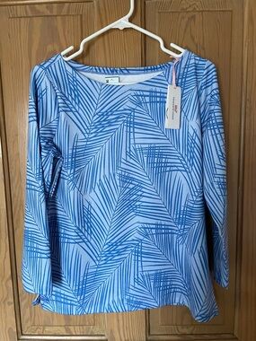 VINEYARD VINES Sankaty Boatneck Pullover, 3/4 sleeve, NWT, Blue Palm, Medium